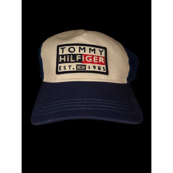 Vintage Tommy Hilfiger White & Blue Mesh SnapBack Hat‎ - Picture 1 of 5